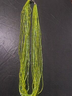 Multi-Strand Lime Green Seed Bead Necklace - Women Jewelry